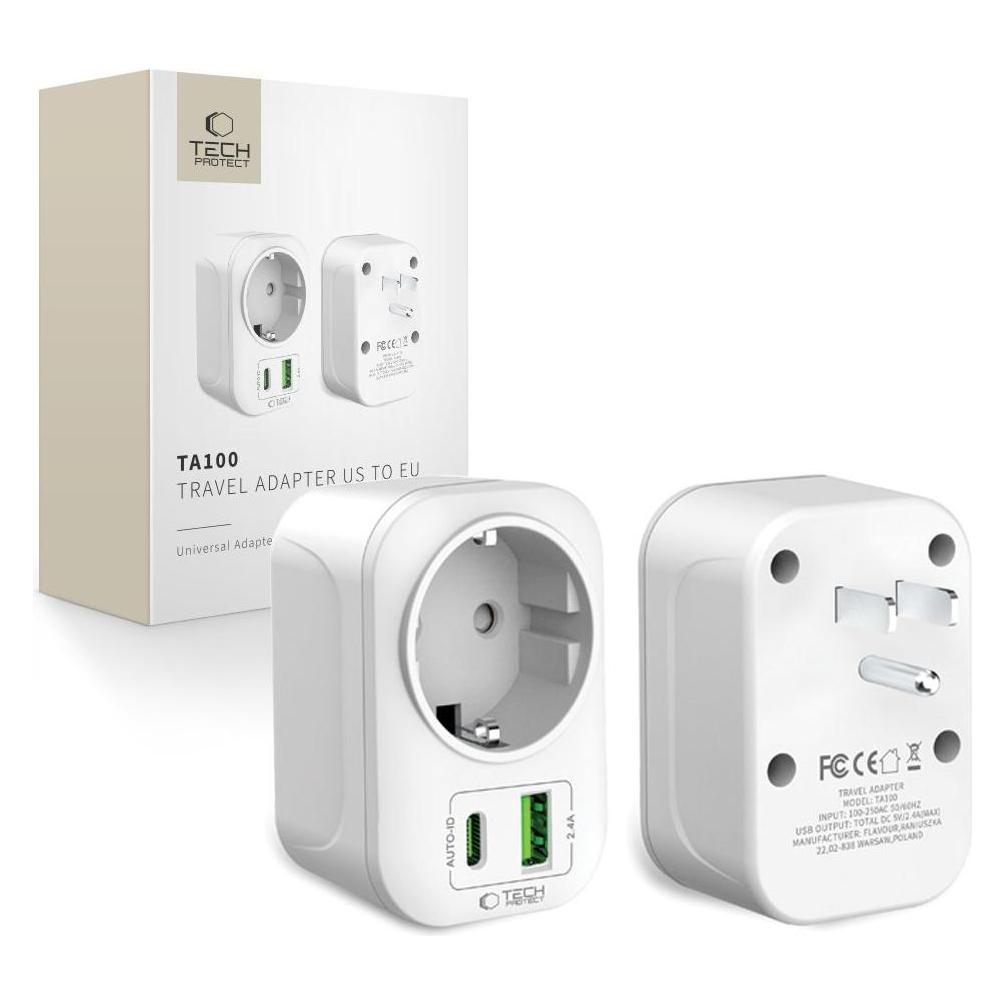 Tech-Protect TA100 REISEADAPTER USA AUF EU WEIss (5906302368532)