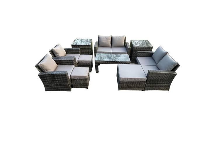 Fimous Gartenmöbel Set Polyrattan Dunkelgrau 9-Sitzer, Metall, rechteckig, Gartenmöbel, Gartengarnituren, Gartenmöbel-Sets