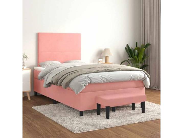 KTHLBRH Boxspringbett mit Matratze Rosa 120 x 190 cm Weicher Samt, gefederte Basis, Doppelbett, Komplett-Set für Schlafzimmer