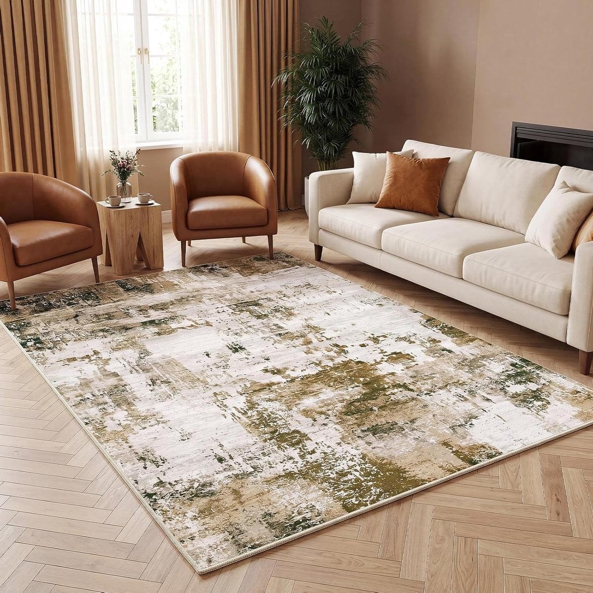Modern Abstract Vloerkleed - Bruin - Rechthoekig - Kunstwol