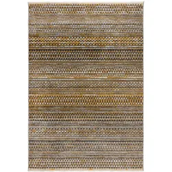 Teppich Kurzflor PERRAN Boho Streifen Polypropylen 120x160 cm Senfgelb gemustert modern Wohnzimmerteppich Esszimmerteppich | Kadima Design