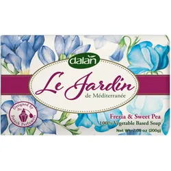 Dalan Le Jardin Luxus Handseife Blumenduft - 200g vegane Naturseife - Freesien & Platterbsenduft - dermatologisch getestet, alkoholfrei, silikonfrei, GMO-frei