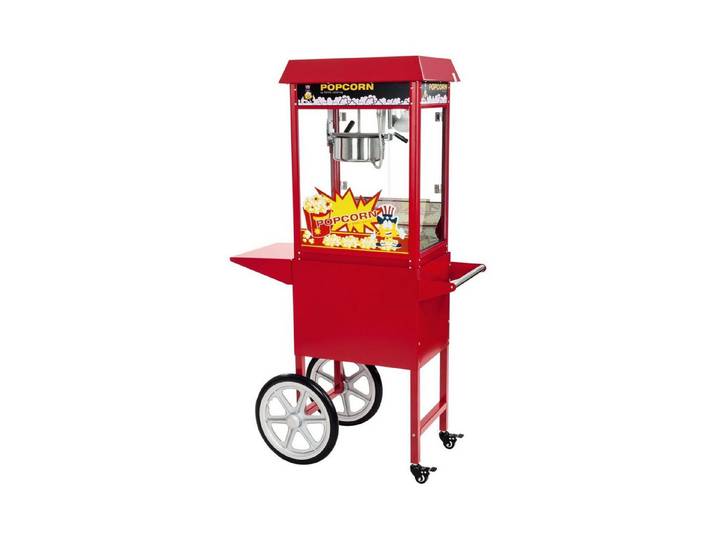 Royal Catering Popcornmaschine 5 kg/h Popcornmaker Mit Wagen Popcornautomat 1500 W Rot Retro Profi