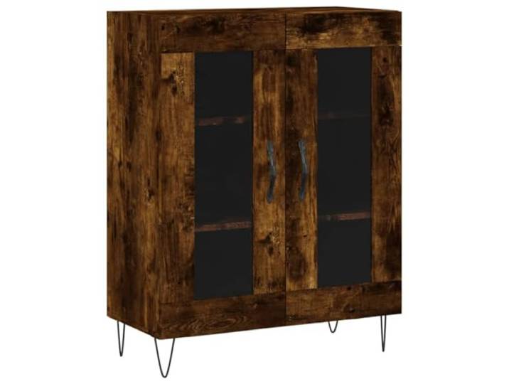 KKgypkn Sideboard Räuchereiche 69,5x34x90 cm Holzwerkstoff Mit Glastüren, Metallfüße, viel Stauraum, Dekoplatte für Wohnzimmer