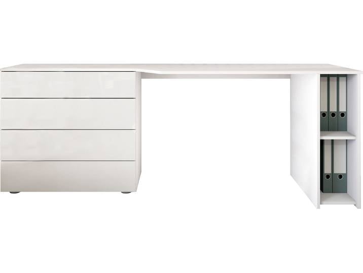 Schreibtisch BORCHARDT MÖBEL Vaasa , weiss (weiß, weiß hochglanz), B:196cm H:72cm T:50cm, Tische, Schreibtisch, Breite 196 cm, Push to Open-Funktion