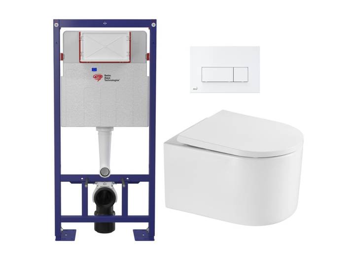 Pack WC Bâti-support Autoportant + WC sans bride SAT Delano + Abattant SoftClose + Plaque Blanche (SMART-Delano-4)