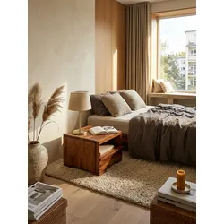 Nachttisch Massivholz Schublade Ablage Landhausstil MUMBAI, Dunkelbraun 40x40x30 cm