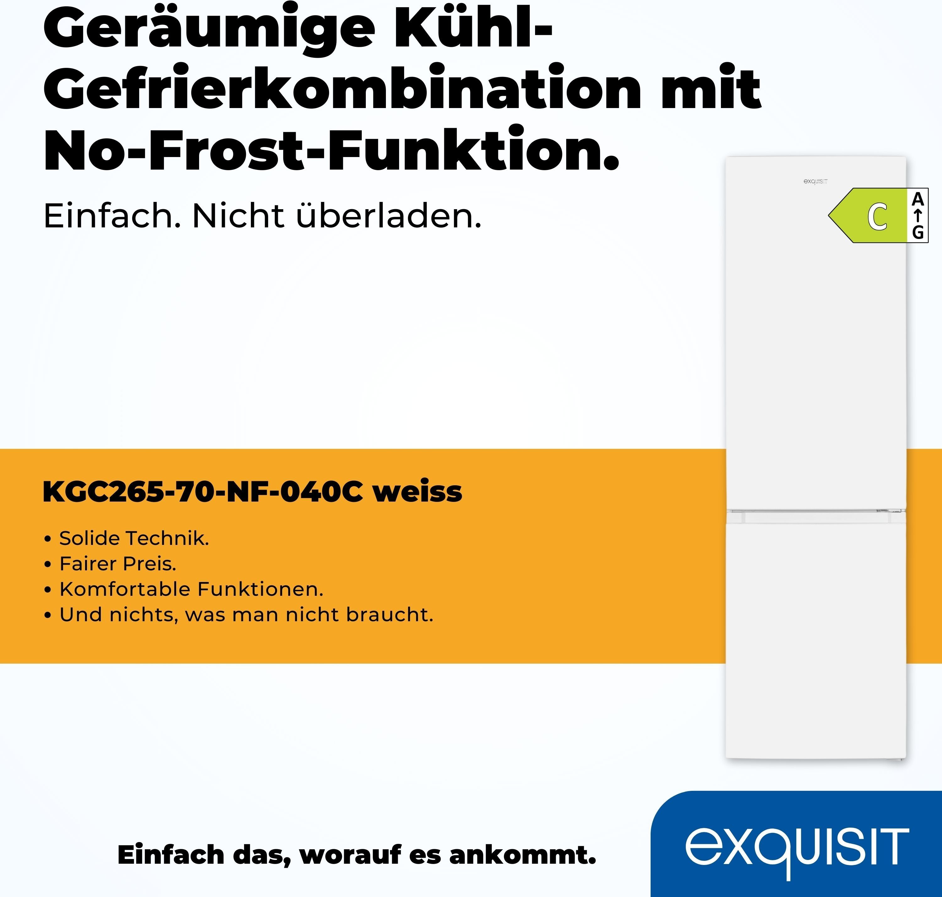 EXQUISIT Kühl-/Gefrierkombination "KGC265-70-NF-040C", Energieeffizienz: C, silber (weiß), Rechtsanschlag, Kühlschränke, Energieeffizienzklasse C, 253 Liter Nutzinhalt, Total NoFrost, Kühl-/Gefrierkombination