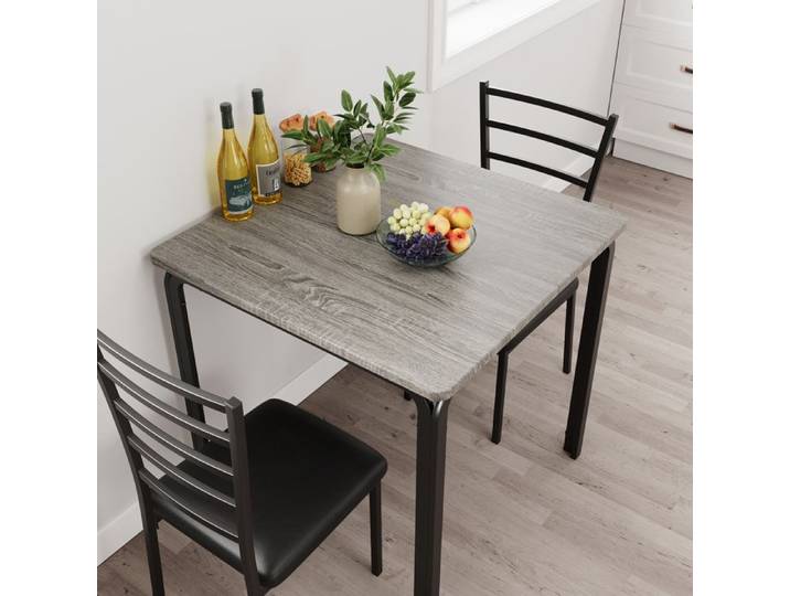 Ensemble table et chaises- Table de cuisine et 2 chaises rembourrées- métal bois -74x74x76cm- Gris