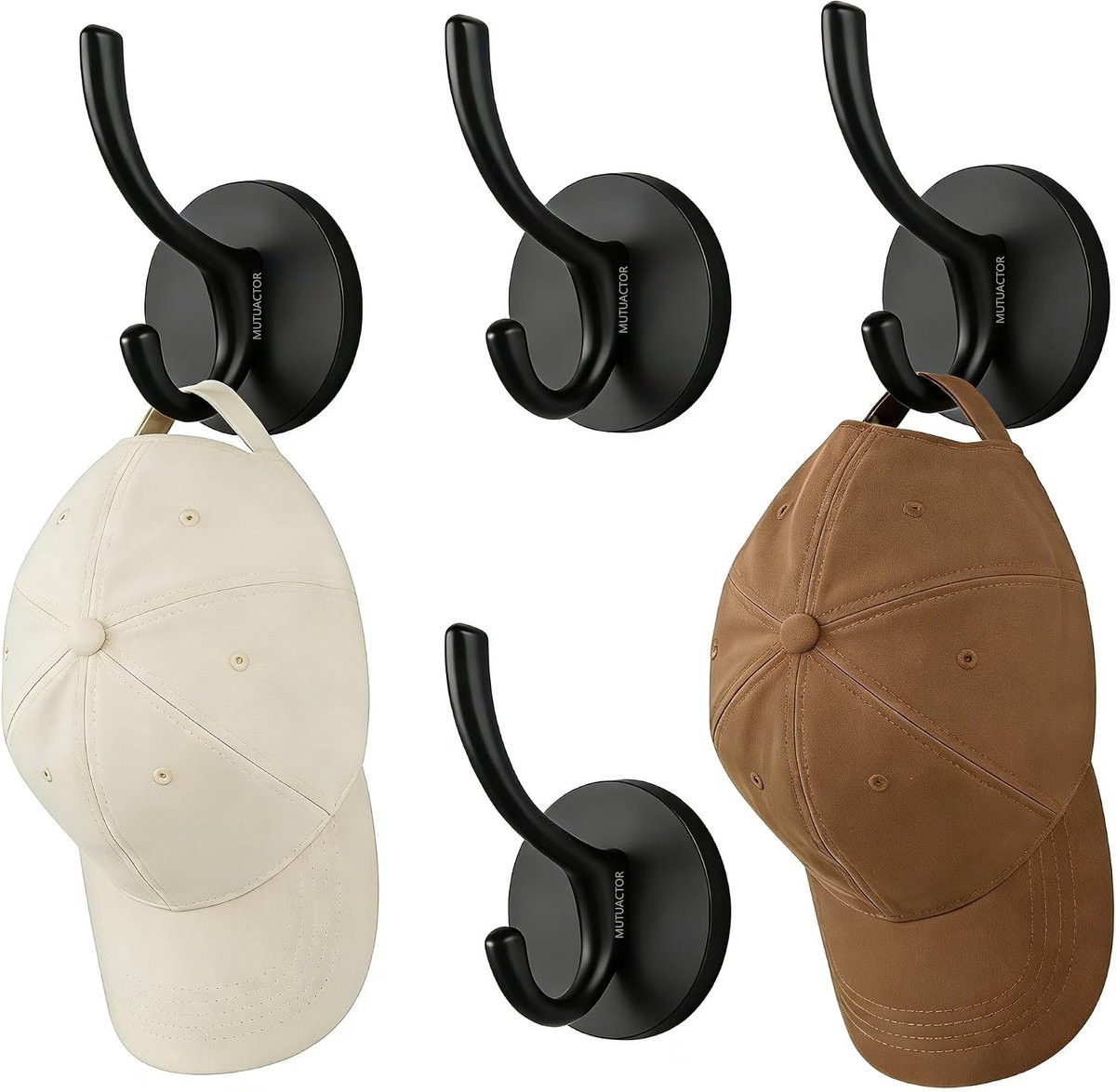 MUTUACTOR Set van 4 sterke magnetische dubbele haken met rubberen coating