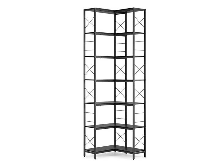 Bibliothèque Étagère d'angle à 7 niveaux au design industriel Étagère à livres robuste et antidérapante Design Moderne Noir