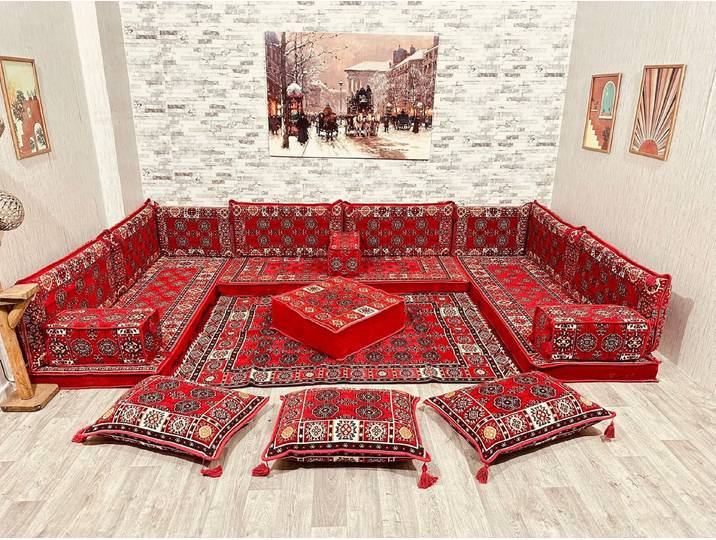 CaddeBuy Sofa Orientalische Sitzecke Afghan Rot – Traditionelles Majlis Bodensofa