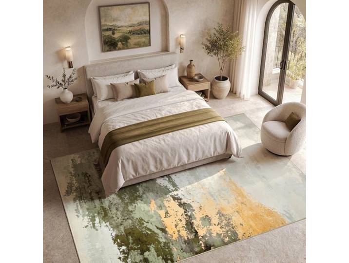 Tapis Salon Vintage 200X290Cm Lavable En Machine Antidérapant Vert