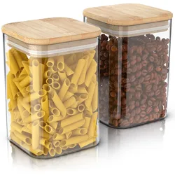Arendo Vorratsgläser 2er-Set, je 1,2 l, quadratisch, Borosilikatglas mit Bambusdeckel und Silikondichtung, luftdicht