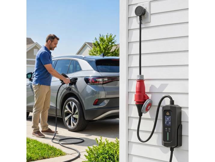 HOMCOM Wallbox Mobile 11kW 8m Type 2 Câble Triphasé Minuterie