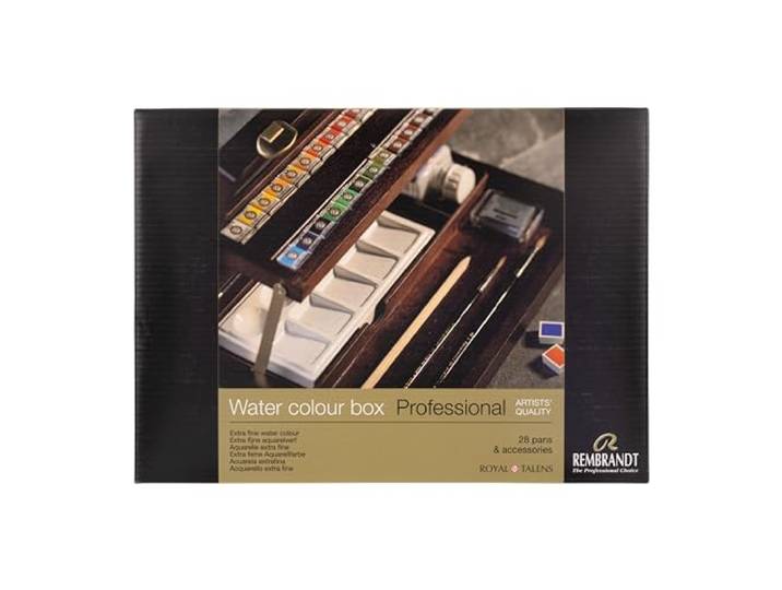Rembrandt Aquarellfarben Holzkasten Profi-Set, 28 Töpfe + 7 Zubehörteile, Allgemeine Farbauswahl