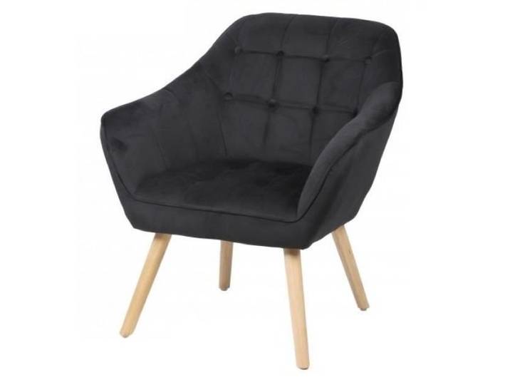 Fauteuil  Oly  en velours avec pieds en bois - Noir - L 74 x l 70 x H 85 cm