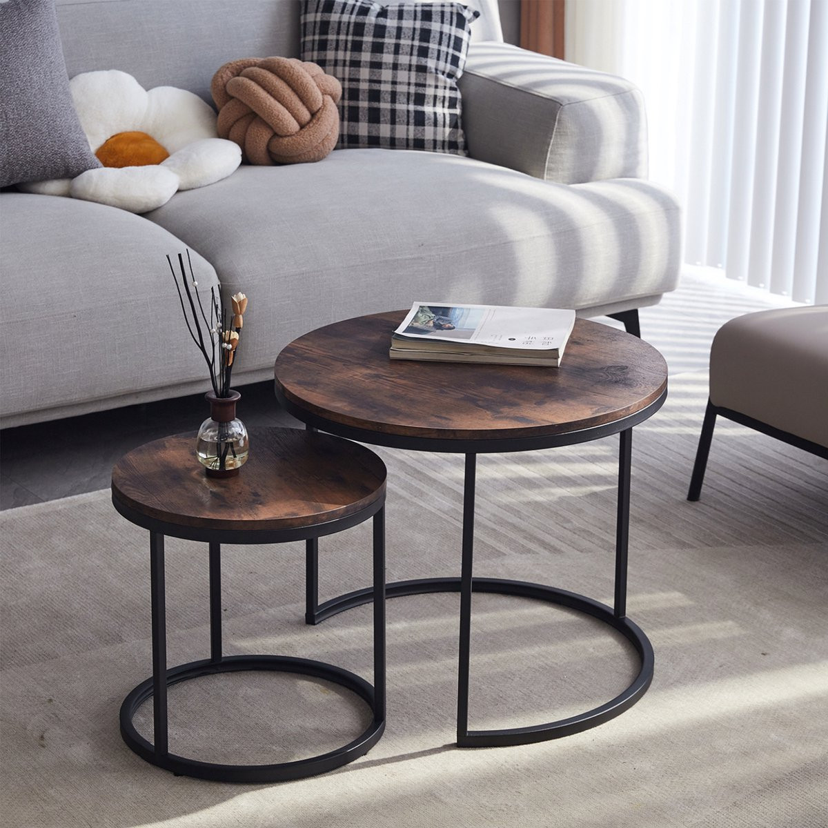 Happyment Salontafel deluxe Bruin - Set van 2 - Rond - Landelijk