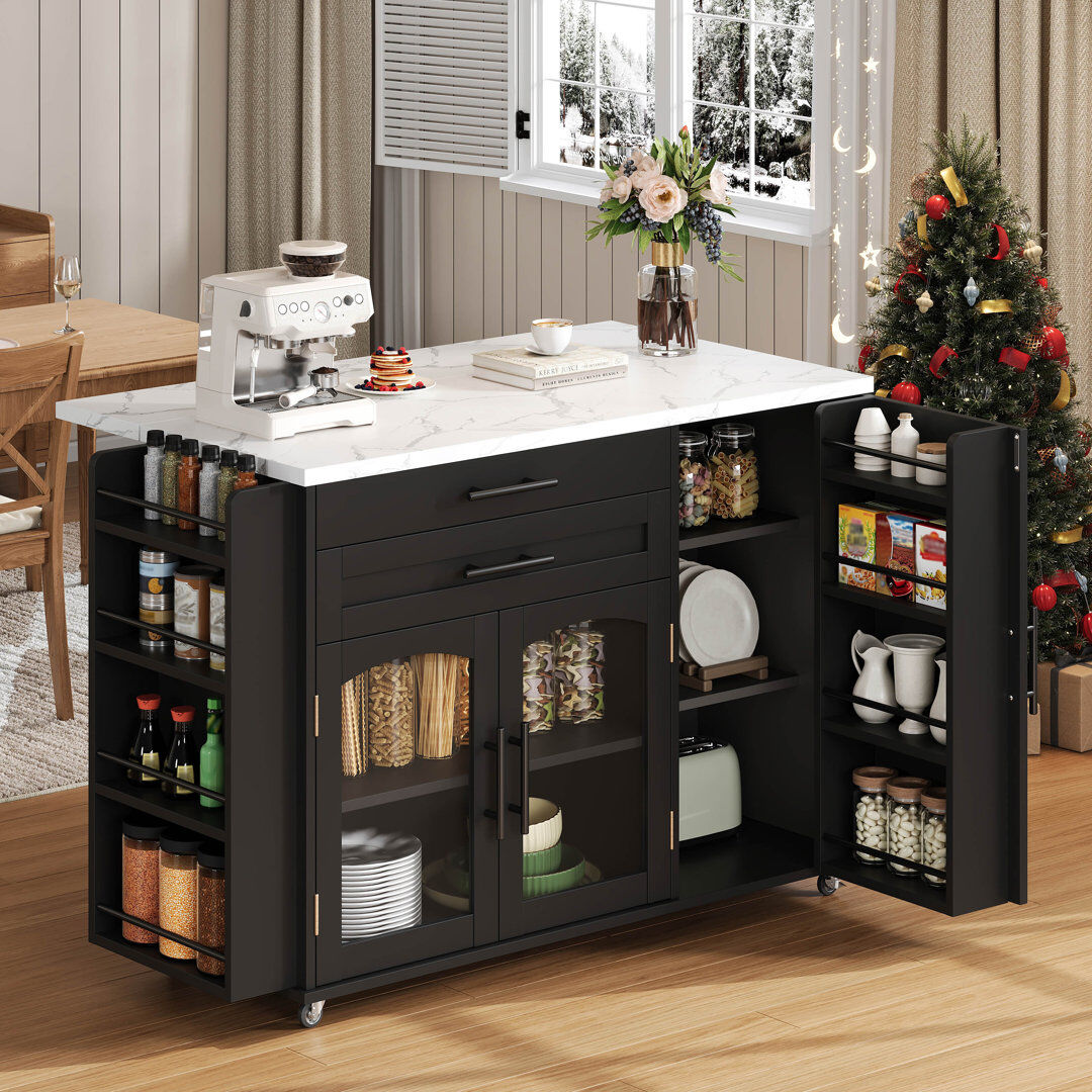 Direct Wicker 90 cm W Kitchen Island with Black 90cm W X 138cm D