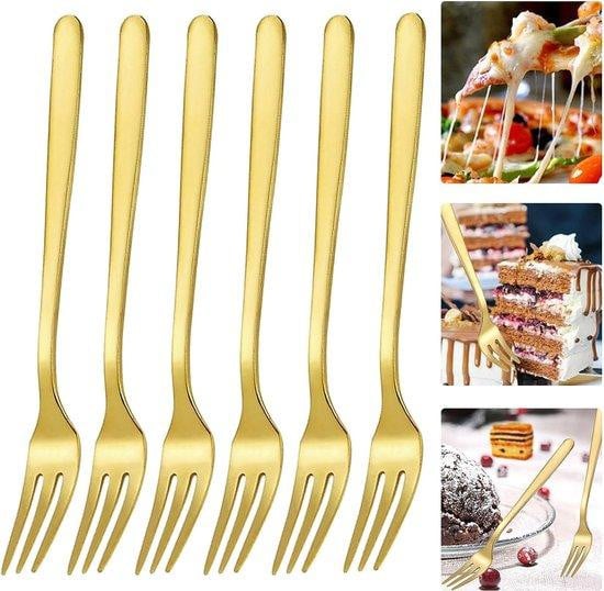 Set van 6 goudkleurige dessertvorken van gepolijst roestvrij staal