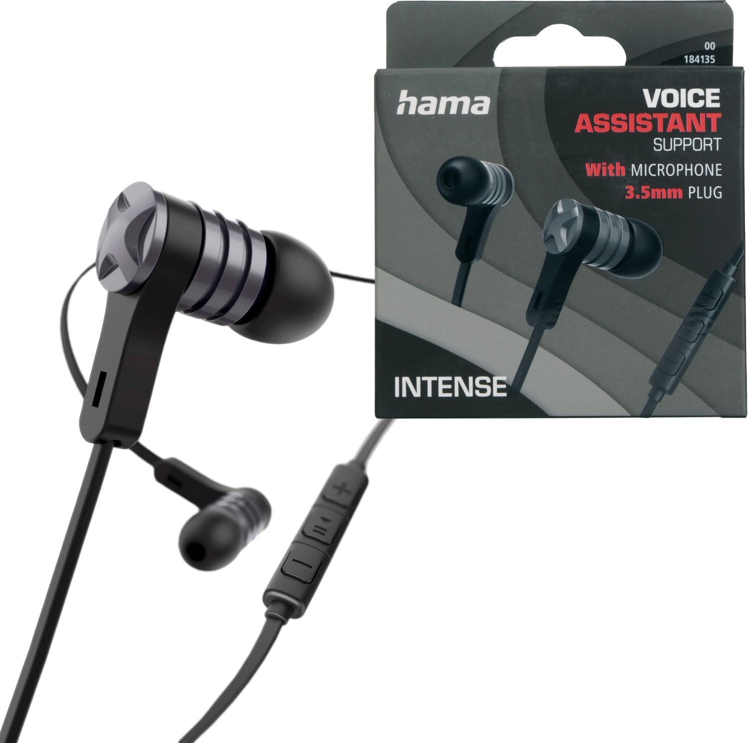 Hama In-ear headset met platte kabel, zwart