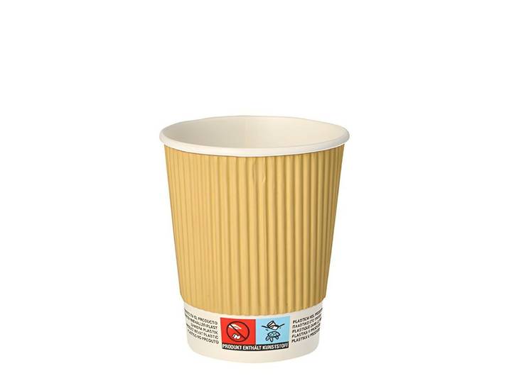 PAPSTAR Einwegbecher Trinkbecher, Pappe 0,2 l Ø 8 cm, 9 cm natur Ripple Wall 500 Stk, Pappe, PLA-beschichtet