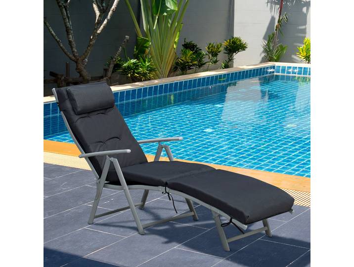 Outsunny Bain Soleil Pliable Métal Noir Polyester
