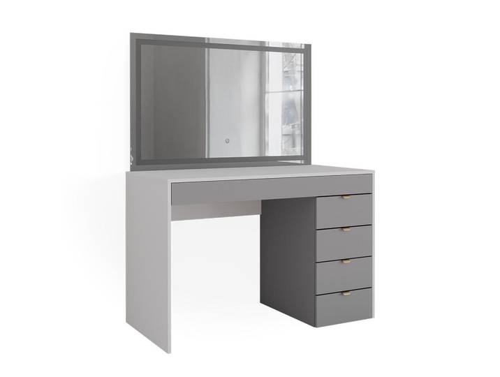 Vicco Schminktisch Elise, Weiß/Grau, 115 cm mit LED-Spiegel, Weiß, Grau, 6 Fächer, Rechteckig,Rechteckig, 115x146.2x55 cm, Schlafzimmer, Schminktische