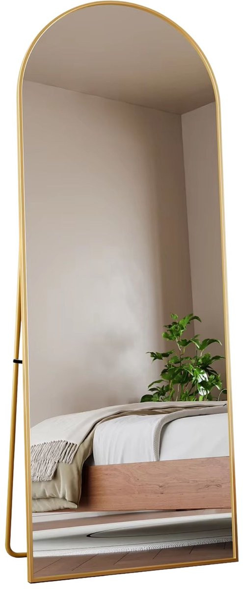 Happiq Staande Spiegel met Gebogen Design en HD Spiegel, Goud, 162 x 53 cm