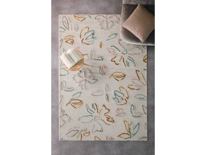 Wecon home Vee rechteckig 10 mm Höhe Wollteppich, floral, hochwertig, pflegeleicht, modern, handgetuftet