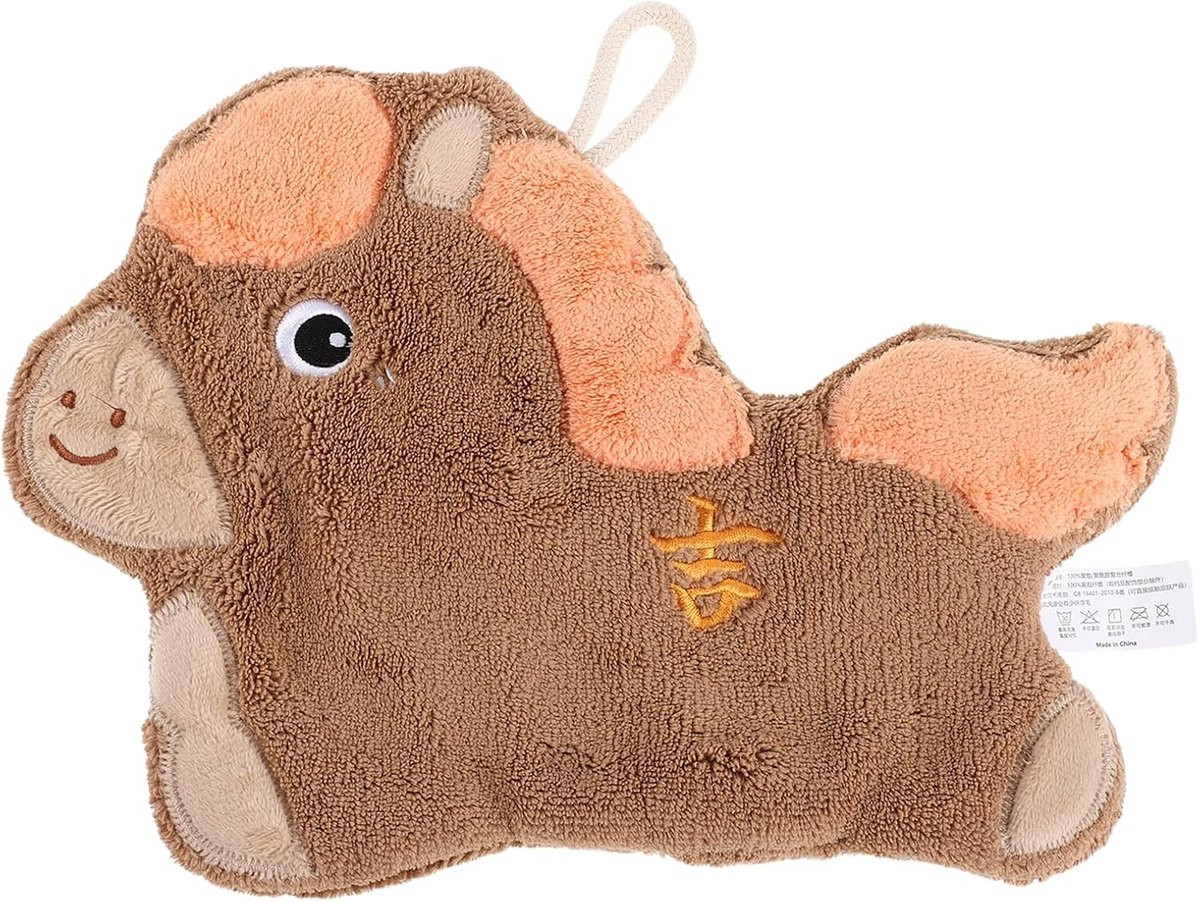 Bruine hangende handdoek van sneldrogend koraalfleece voor de keuken of badkamer, 28 x 20 cm