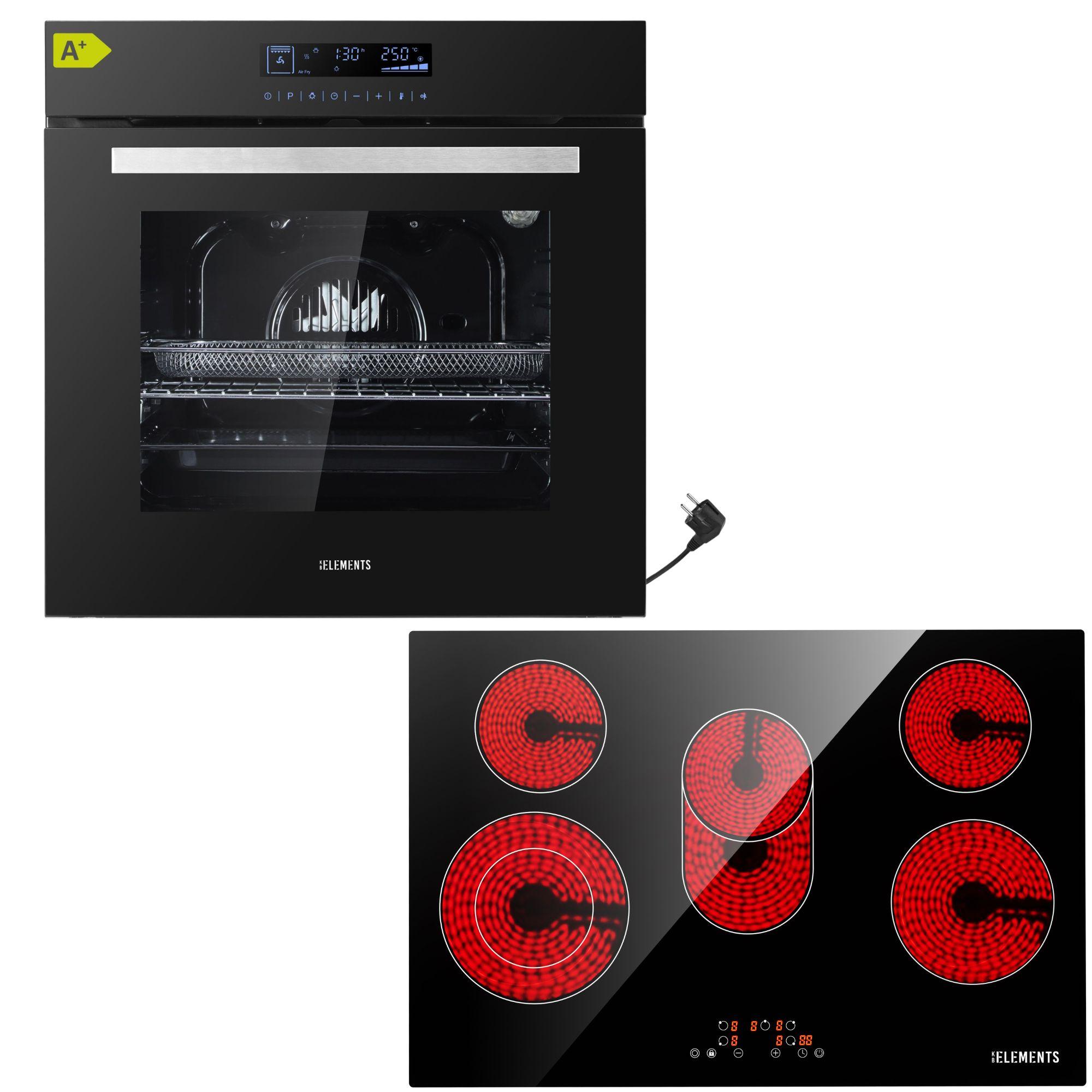 KB ELEMENTS Sparset, Einbauherd Set, Herdset, Glaskeramikkochfeld 77 cm, Full Touch Einbaubackofen 60cm, 15 x Funktionen, Air Fry Funktion, A+