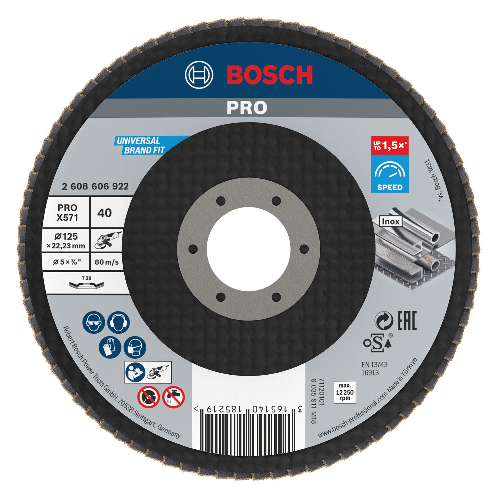 Bosch Professional Zubehör PRO X571 Fächerschleifscheibe, 125 mm, G40 (40) (2608606922)