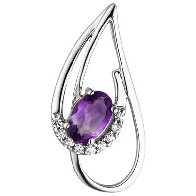 Kettenanhänger JOBO "Anhänger mit Amethyst und 9 Zirkonia", weiß (lila, lila), Schmuckanhänger, Damen, Weißgold 333, Kettenanhänger, 8 Karat 333 Weißgold