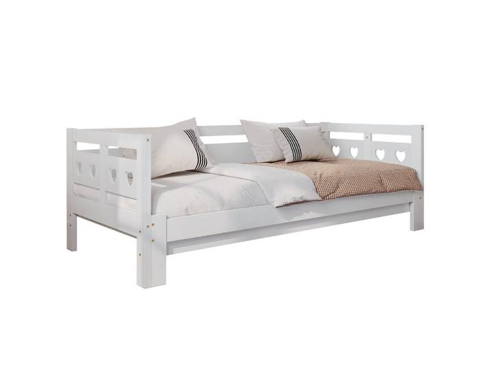 Modfu Polsterbett aus Kiefernholz & MDF 98-187x196x66 cm in Weiß mit Ausziehbett, 90x190 cm, Schlafzimmer, Betten, Polsterbetten