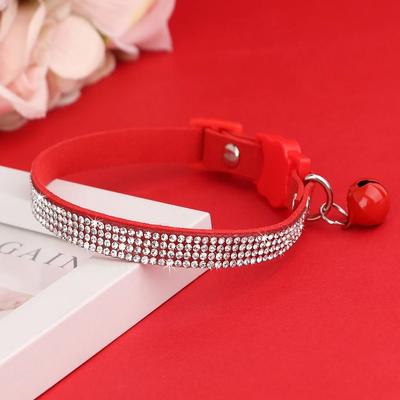 Uplift Picks Suede Leather Rhinestone Cat Collar With Bell Breakaway red s