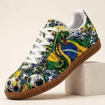 LightInthebox Men's Brazil Flag Soccer Print Casual Sneakers Lace-Up Lightweight Comfort Walking Shoes Football Fan Footwear for Match Day, Stadium Cheering, Sports Events, Travel and Streetwear