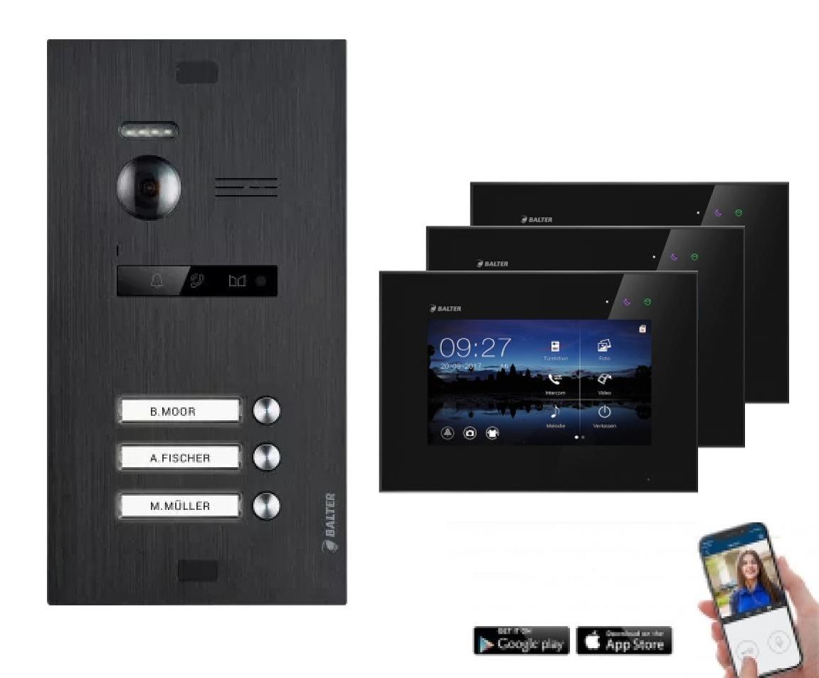 WLAN Videotürsprechanlage BALTER EVO 2-Draht BUS für 3-Familienhaus Schwarz-Schwarz