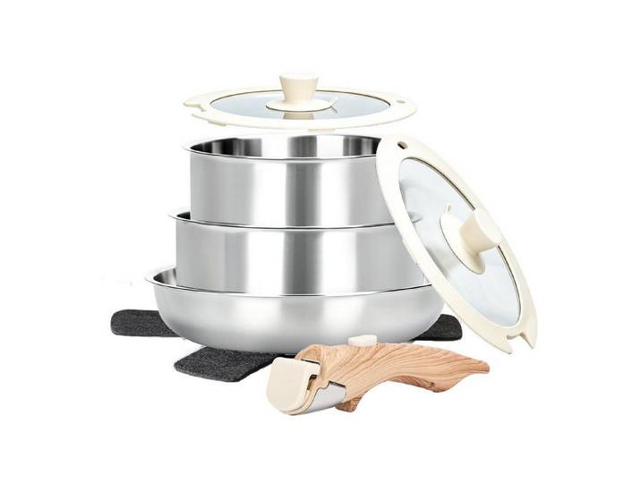 LuxusKollektion Topf-Set Kochgeschirr Set 6-teilig, Sahne Silber