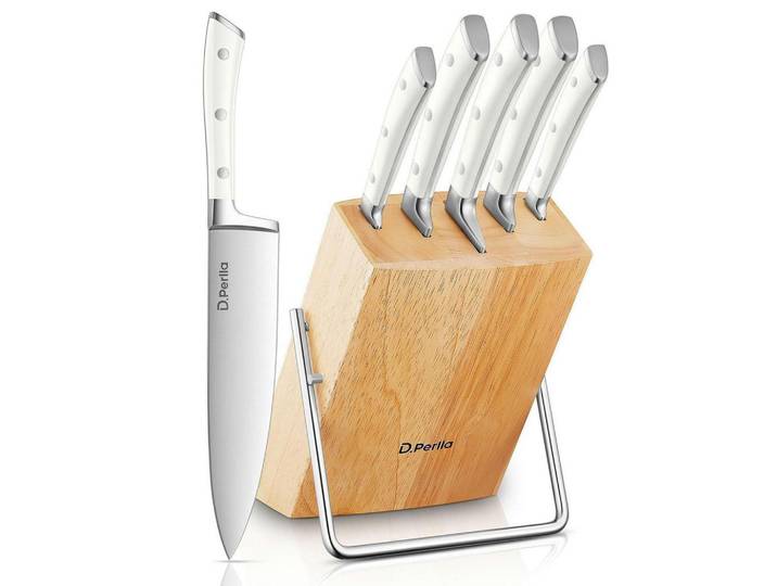 Messerblock Set 6-teilig Edelstahl Weiß, Metall, 15x14.5x21 cm, Küchenzubehör, Küchenhelfer, Besteckeinsätze