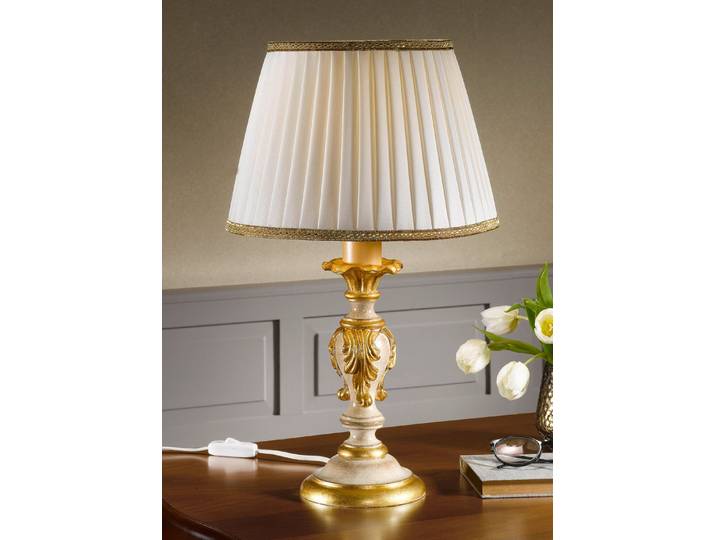 Tischleuchte mit echt Blattgold, Creme-Gold