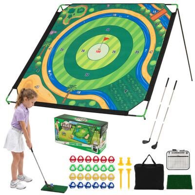 Costway 71 x 71 Inches Golf Chipping Game Set with 2 Adjustable Clubs