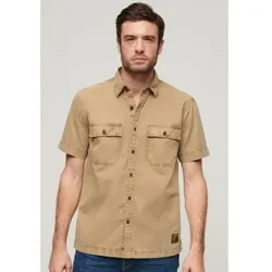 Superdry für Herren. M4010791A Braunes kurzärmeliges Militärhemd (S), Lässig, Baumwolle, Kurzarm