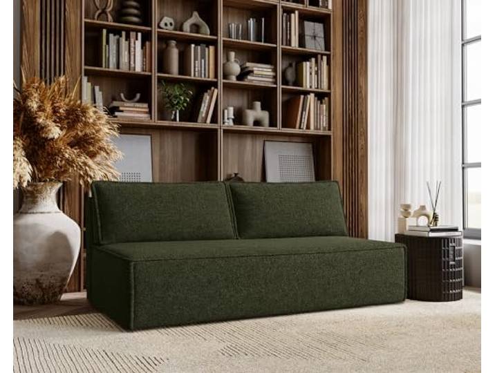 Kaiser Möbel - Sofa met slaapfunctie en bedstee, 3-zitsbank, Slaapbank, Comfortabele bank voor woonkamer en jeugdkamer, Slaapbank, Gestoffeerde Opklapbare bank, zonder armleuningen, DUO, Donkergroen