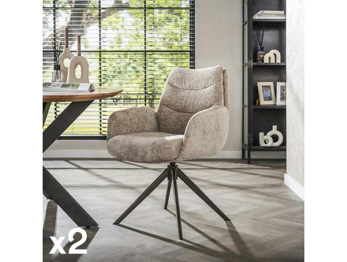 Fauteuil De Table Pivotant En Tissu Chenille Sable (x2) Taj