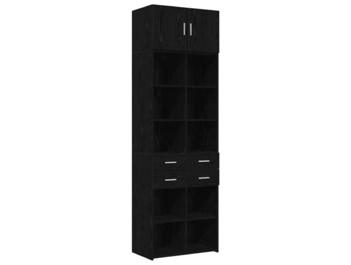 GHVBNMF Lagerschrank mit Regalen 2-teilig Holzwerkstoff 70x42,5x225 cm Modulares 2er Set fuer Wohnzimmer und Buero mit 4 Schubladen und verstellbaren Faechern in Schwarze Eiche Optik.