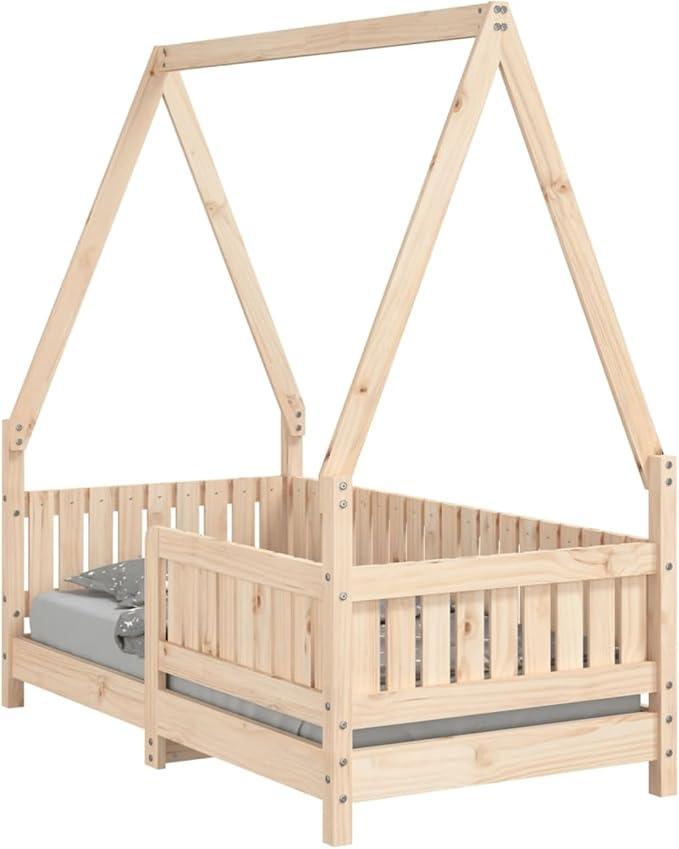Holz-Kinderbettgestell mit Hausbett-Design | Massives Kiefernholz | 145,5 x 75,5 x 149 cm | Für Kinder 18 Monate - 4 Jahre 834501