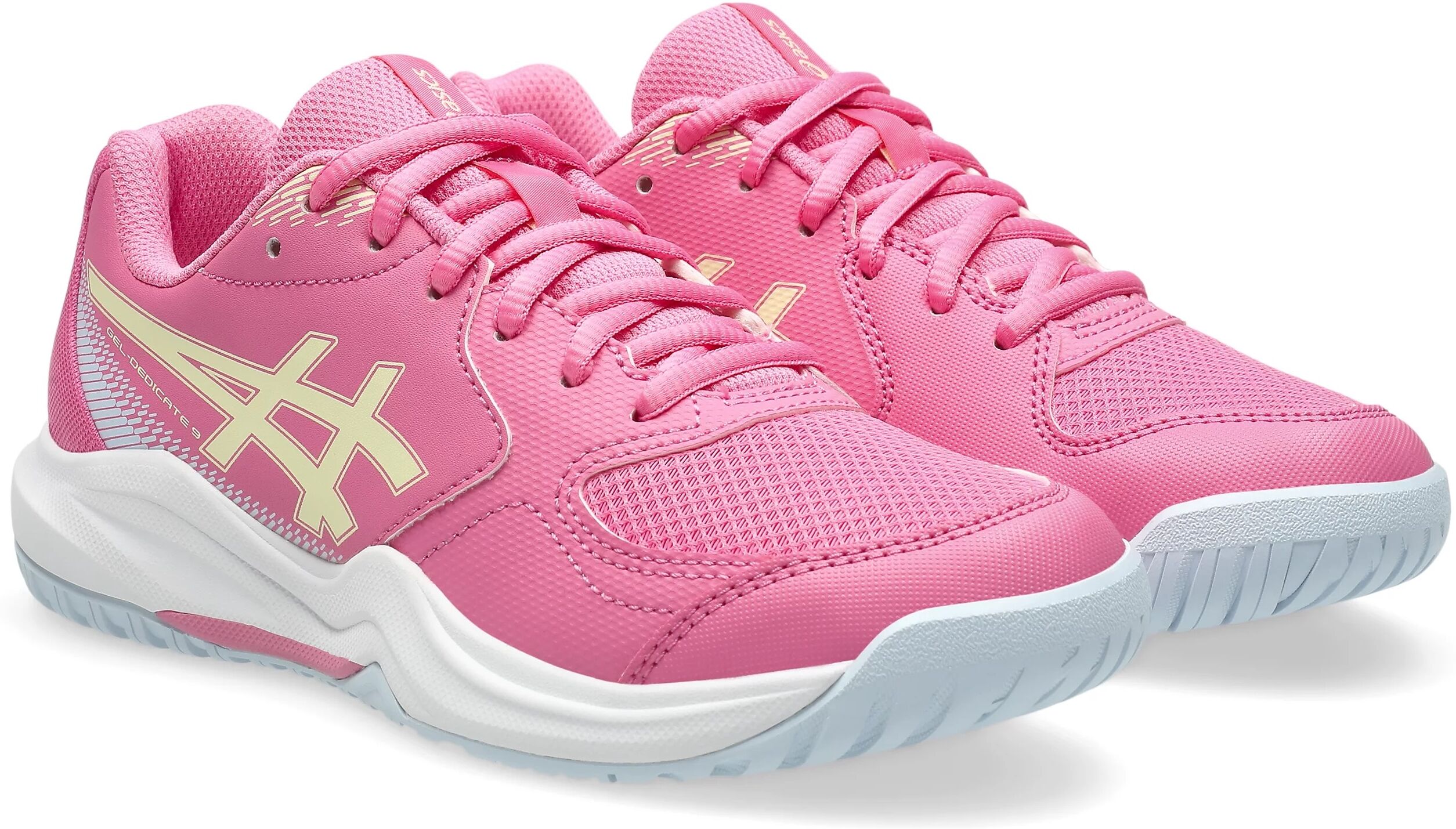 Tennisschuh ASICS "GEL-DEDICATE 9 GS", Kinder, Gr. 40, pink (dragon fruit, soft gelb), Synthetik, Schuhe Tennisschuh, All-Court-Schuh für alle Untergründe