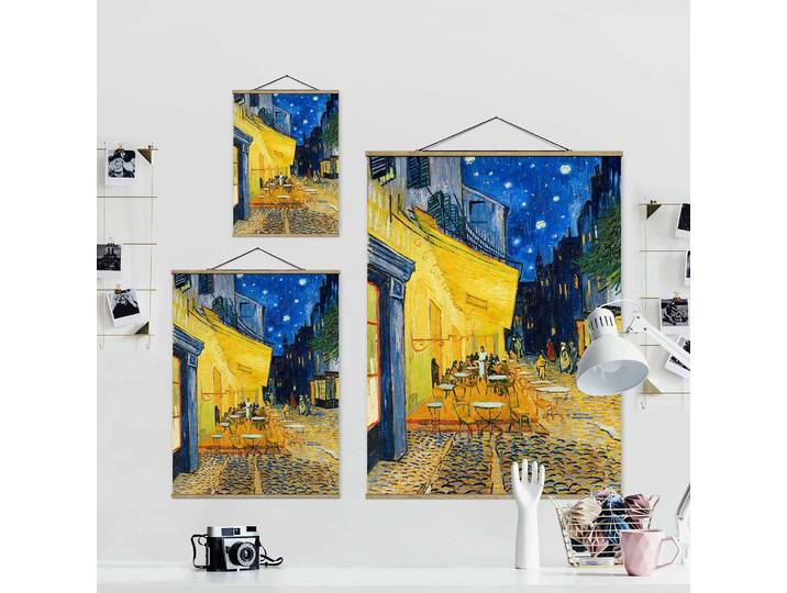 Tableau déco Terrasse à Arles Tissu Bleu/Jaune 35 x 47cm