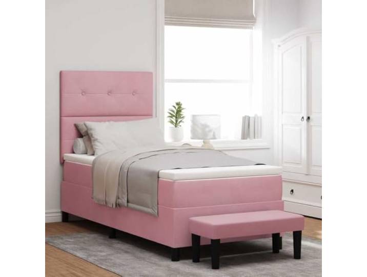 WDGJJFECNMUEHI Samt Kopfteil Modernes Design Boxspringbett Rosa 90 x 190 cm Boxspringbett mit Matratze mit Kopfteil Rosa 90 x 190 cm Samt Modernes Design Schlafzimmer Möbel Set